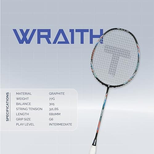 TANSO Wraith Strung Badminton Racket (32 Lbs Tension, Recommended by Padukone School of Badminton, 77 Grams Ultra Light Weight Full Carbon Fiber with Premium Strings and Full Racquet Cover) 2