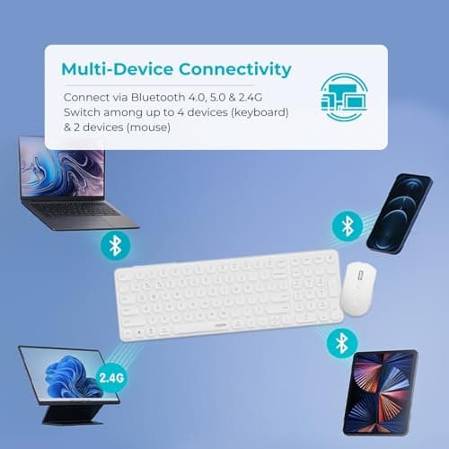 Rapoo 9350S Premium White Wireless Keyboard & Mouse Combo | Bluetooth 4.0/5.0 & 2.4GHz | 99-Key Layout with |Adjustable 800–2400 DPI Mouse | Aluminum Alloy | Long Battery Life 2