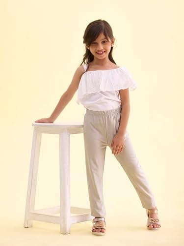 Go Colors Girl's Solid Silver Shimmer Leggings | Mid Rise| 6 Years- 7 Years_GL02_Silver_6-7 Y 2