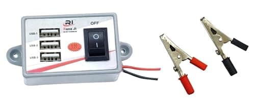 ERH India 12v/24v 3 USB Mobile Phone Charger with 52MM Battery Clip Adapter for Portable Power Banks, Mobile Phones, Tablets and iPads etc.