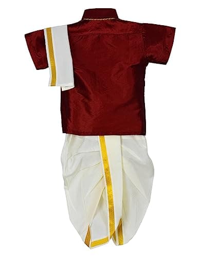 AMIRTHA FASHION Boys Traditional Dhoti & Shirts SET WITH ACCESSORIES (Pyjamas Dhoti MAROON, 1-2 Years) 2