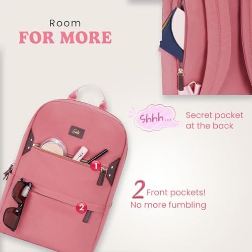 Genie Brooklyn Laptop Backpack for 15.6 Inch Laptop, Pink | Spacious College & Office Backpack for Women & Girls 3