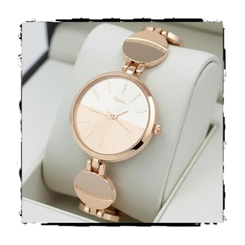 styledose Women’s Elegant Silver-Tone Bangle Watch Women Analogue Wrist Watches for Women's & Girls&Ladies Diamond Studded Rosegold Stylish Bracelet Strap (Rose Gold)