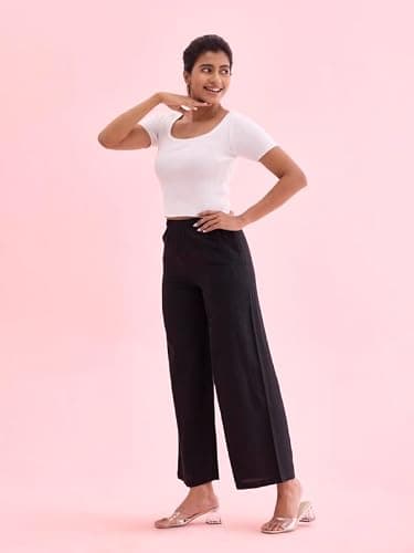GO COLORS_Women_Linen Palazzo_Black_XL 3