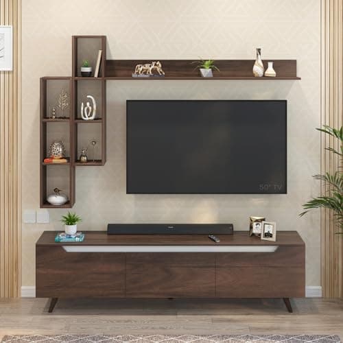 BLUEWUD Blesky Miltra TV Unit Multipurpose Combo, TV Stand with top shelf for Decor Display, TV Entertainment Unit with Handleless doors, for Living Room, Home (DIY- Brown Maple) (Blesky Miltra Combo) 5