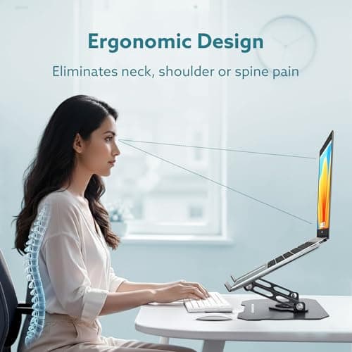AGARO Metal Laptop Stand, 360° Rotating, Ergonomic, Height & Angle Adjustmentable, Foldable Laptop Holder with Heat Vents & Anti-slip SiliconePads, Compatible to Macbook,HP,Lenevo, & Laptops up to 18" 4