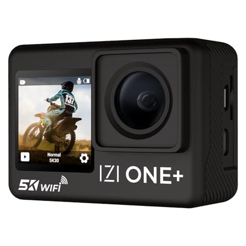 IZI ONE Plus 5K 48MP Action Camera - 6-Axis Gyro Stabilization, 110ft Waterproof, Vlogging, 170° FOV, WiFi, Dual Screen Video Camera, 2X 1350mAh Batteries, Fast C-Type Charge HQ External Mic.