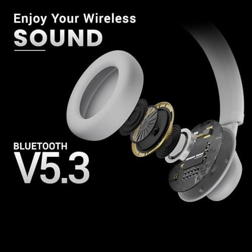 HAMMER Bash Max Over The Ear Wireless Bluetooth Headphones with Mic, Touch Control, Deep Bass, Upto 40 Hours Playtime, Bluetooth 5.3, Workout/Travel (Cool Grey) 4