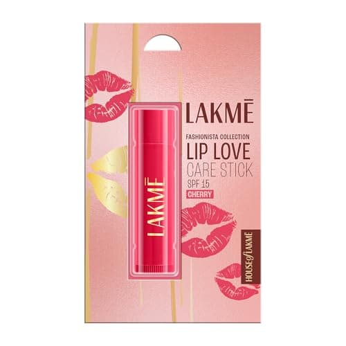 Lakme Lip Love Care Stick Cherry, with 10% Vitamin E Complex, nourished with Shea & Cocoa Butter and enriched with Almond & Jojoba Oil for 24hr moisturization in just 1 swipe, with SPF 15, 4.5g