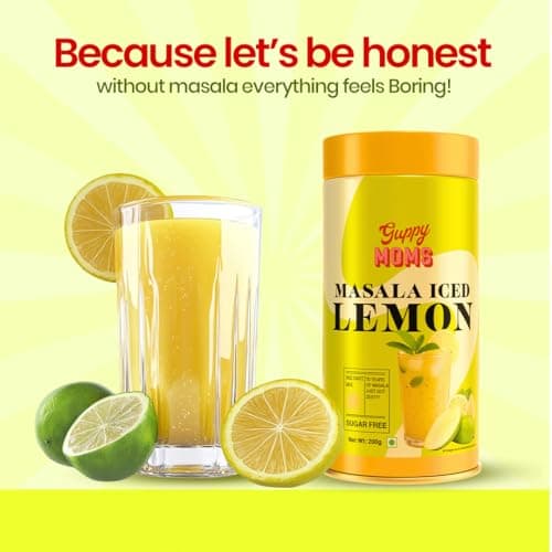 Guppy Moms Masala Iced Lemonade Premix | Sugar-Free Refreshing Drink Mix | Tangy Lemon with Indian Spices | Healthy Drink & Easy to Make | 200g Pack (Up to 20 Servings) (Pack of 1) 4