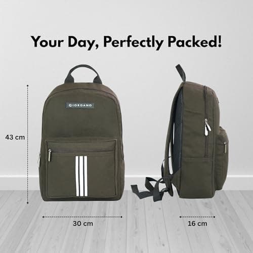 Giordano Unisex Stylish Canvas 20L, 14 inch Laptop Backpack for Men & Women | Durable & Lightweight | Padded Adjustable Shoulder Strap | Perfect for College, Work & Travel | BROWN 5