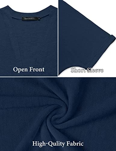MEROKEETY Women's 2026 Summer Lightweight Kimono Cardigan Short Sleeve Open Front Casual Loose Trendy Beach Cover Ups, Navy, Medium 5
