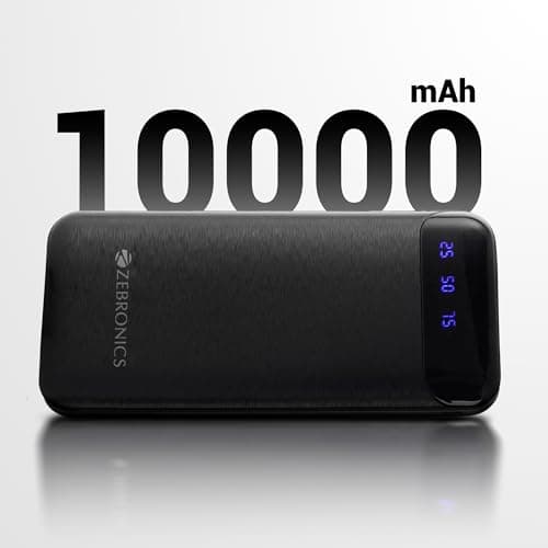 ZEBRONICS MB10000S4 Power Bank, 10000 mAh, 12W, Dual USB Output, Type C & Micro USB Input, Built in Protections, Percentage LED Display, Included USB to Type C Cable, Made in India(Black) 2