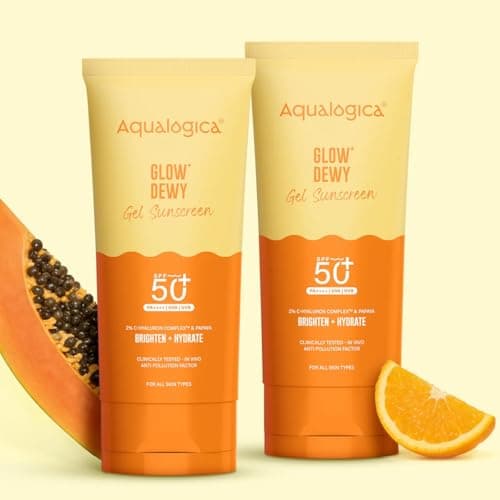 Aqualogica Glow+ Dewy Gel Sunscreen - 80 g x 2 | SPF 50+ PA++++ | In-Vivo Tested | New-age Filters | 12-Hour* Sun Protection | Tan Protection | For Bright & Hydrated Skin | Fragrance-Free & No White C 2