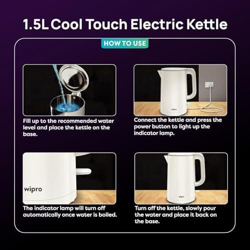 Wipro Elato BK 210 Cool Touch 1.8 L Electric Kettle,1000 Watts, White + Wipro Vesta BT 101 750W 2 Slice Pop up Toaster, White (Breakfast combo set) 3