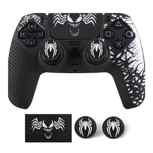 LATALI Anti-Slip Cover Compatible with PS5 Controller, Silicone Skin & Grip Cover with Thumb Grips, Touchpad Sticker - Protective Case/Non-Slip PS 5 Controller Accessories Kit (Venom Edition)