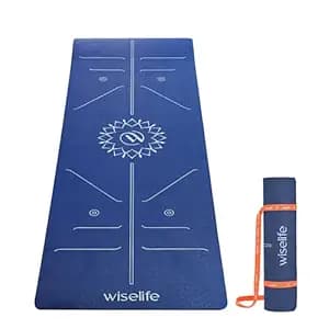 WiseLife Boho Alignment 10mm Yoga Mat Combo | Non-Slip Yoga Mat with Yoga Blocks, Strap & Carry Bag | Thick Exercise Mat for Yoga, Pilates, Gym & Flexibility Training (Blue)
