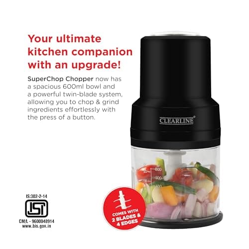 Clearline Super Chop 300 Watts Electric Chopper for Kitchen with Twin Blade Technology, 600 ml Plastic Bowl with Lid, Vegetable Chopper, Cutter, Chop, Mince, Dice, Whisk, Blend 2