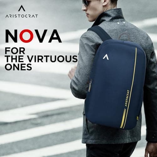 Aristocrat Nova 15L Laptop Backpack for Men & Women with Bottle Pocket | Padded Shoulder Straps, Multi Compartments | Travel & College Bag | Dark Blue 2