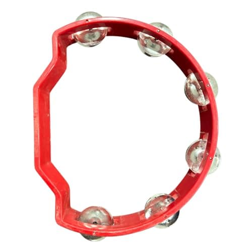 Bhargavas Red Fiber D Shape Khanjari – Premium Tambourine Duff Taal for Bhajan, Kirtan, Folk Music & Stage Performance