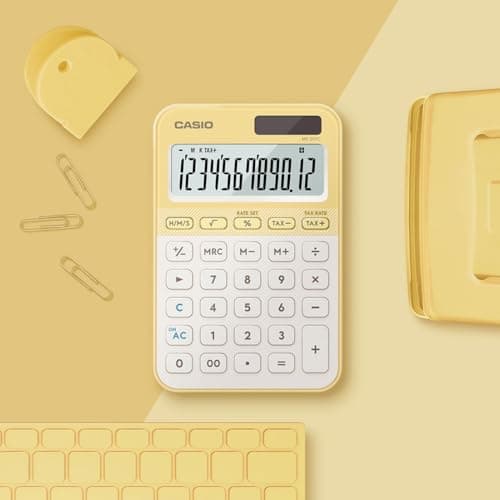 Casio MS-20YC Stylish and Colourful 12-Digit Mini Desktop Tax Calculator, Light Yellow 3
