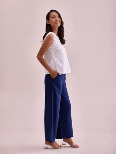 GO COLORS Women Navy Mid Rise Viscose Basic Palazzo - 2XL 4