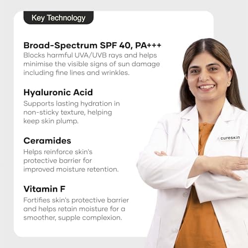 Cureskin SPF 40 Ceramide Sunscreen with Hyaluronic Acid & Ceramides | 2-in-1 Sunscreen Moisturiser, Broad Spectrum, SPF 40 & PA+++, 50 g (Pack of 1) 4