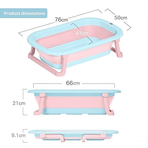 Cockatoo-Kids DripDrop Foldable Baby Bath Tub with Thermistor, Pillow & Soap Box – Portable Newborn to 6 Years Tub, Non-Toxic PP, Anti-Slip Base, 40kg Capacity – Travel & Home Use, Blue & Pink 5