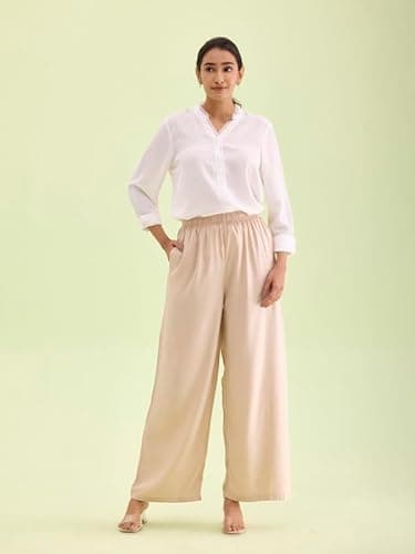 GO COLORS Women Beige Mid Rise Viscose Basic Palazzo - 2XL 4