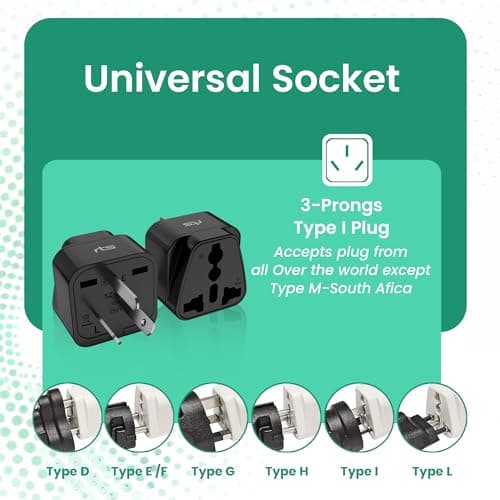 rts (2 Pack) India to Australia AU China New Zealand Argentina Fiji Travel Adapter Plug Converter Type I Tablet Travel Essentials for Travel for Smartphones, Phones, Laptops, Camera Chargers Tablet 4