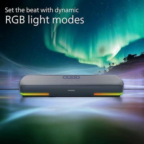 Philips TAB4120BL/94 Wireless Bluetooth Soundbar, 20W, 8H Playtime, Bluetooth 5.1, TWS Mode, RGB Light, LED Indicator, Built-in Mic, Voice Assistant, AUX/USB/TF Card Input, USB-C Charging (Sky Blue) 3