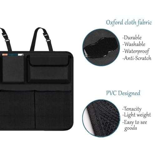 Car Back Seat Trunk Organizer with 8 Mesh Storage Pockets, Adjustable Hanging Straps, Oxford Fabric Storage Bag, Waterproof Car Boot Organizer for SUV, Hatchback, Sedan Travel Accessories 4