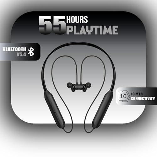 Kratos Black Bluetooth Neckband with 55 Hrs Playtime, Deep Bass, Stereo Sound, HD Calls, Magnetic Earbuds, Voice Assistant, Type-C Charging, Rich Audio, Hollow Switch for Comfort & Style 2