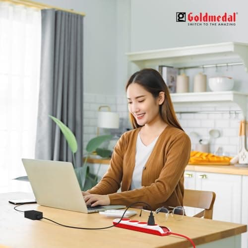 Goldmedal Plugged-in 4x4 Extension Board with Surge Protector | 4 Universal Sockets | 2-Meter Heavy Duty Extension Cord | Individual Switches with LED Indicators | Power Strip for Home & Office 5