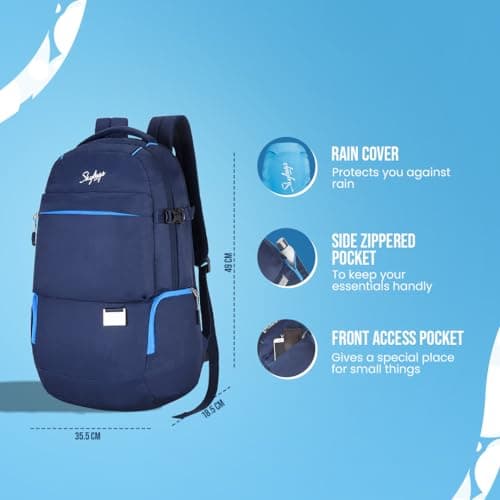 Skybags Network Pro 26 Liters Backpack with Laptop Compatible for Men & Women, Rain Cover, Cushioned Shoulder Strap & Fabric Bottle Holder On The Side (Blue) 4