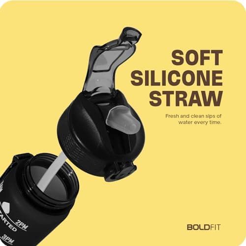 Boldfit Water Bottles Sipper Bottle for Adults, Kids,Unbreakable Motivational Water Bottle Time Mark Sipper with Straw & Time for Gym Office School Home Water Bottle for Kids - Black 4
