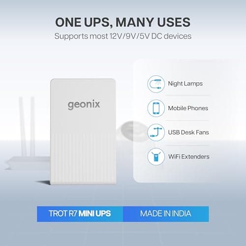 GEONIX Trot R7 Mini UPS Power Bank|Backup Upto 6 Hours|2x2000 mAh Battery|Supports 12V/2A,9V/2A,5V/2A Output|Power Backup for Wi-Fi Routers,CCTV Camera,Set-Top Box,Cordless Phone,Modem USB(White) 4
