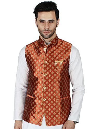 Exotic India gold flame Damask modi Jacket waist coat with rich motif