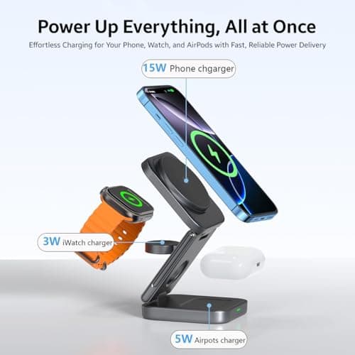Wireless Charging Station, 3 in 1 Fast Wireless Charger Stand for Multiple Devices Watch 10 9 8 7 6 SE 5 4 3 2, iPhone 17 16 15 14 13 12 11 Pro Max/Plus/Mini/X/XS/Max/XR/SE 5
