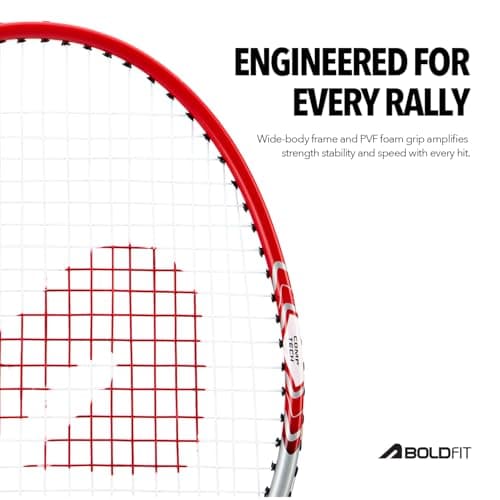 Boldfit Badminton Rackets Aluminium Badminton Racket with Full Cover Bag Standard Shuttle Bat Match Shuttle Bats Lightweight Badminton Shuttle Bat Aeroflex - Red Set 3