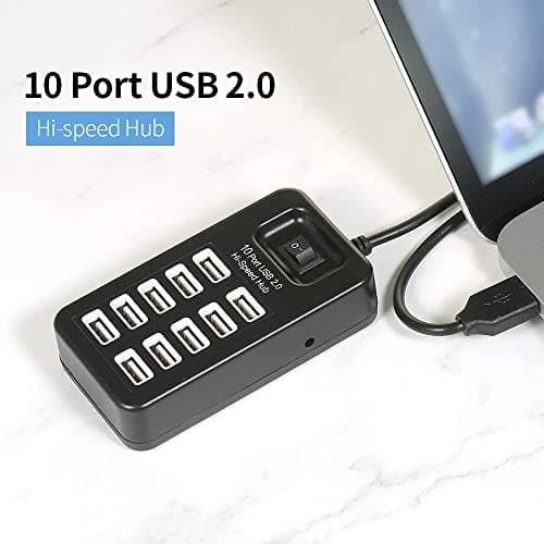 XIKKART 10-Port USB 2.0 Hub for PC Laptop Mobile | High-Speed Multi USB Adapter | Fast File Transfer 480Mbps | Plug & Play | Charging Hub | Portable Desktop USB Splitter | Windows Mac Compatible 4
