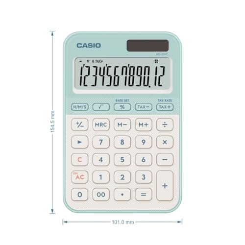 Casio MS-20YC Stylish and Colourful 12-Digit Mini Desktop Tax Calculator, Light Green 4