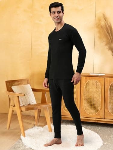 Lux Cottswool Men's Cotton Thermal Set (COTT_Black_FS_RN_TRO_Set_90) 5