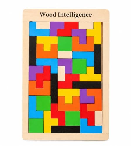 Wooden Russian Blocks Puzzle for Kids & Adults, 40 Pcs Multicolor Wood Tangram Brain Teaser, Educational Shape Sorting Puzzle Toy for Ages 3+ Years