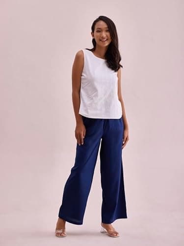GO COLORS Women Navy Mid Rise Viscose Basic Palazzo - 2XL 3