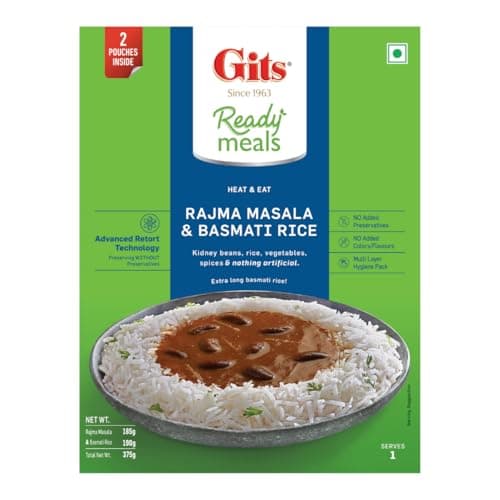 Gits Ready to Eat Basmati Rice & Rajma Masala Combo Meal, Pure Veg, Heat and Eat, 375g 4