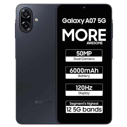 Samsung Galaxy A07 5G (Black, 4GB RAM, 128GB Storage) | 6.7 inch HD+ 120Hz Display | MediaTek Dimensity 6300 | 50MP + 2MP Rear Camera | 6000 mAh Battery