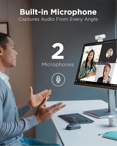 Lenovo 300 FHD Webcam with Full Stereo Dual Built-in Mics | FHD 1080P 2.1 Megapixel CMOS Camera with USB |Ultra-Wide 95° Lens, 4X Digital Zoom | 360 Rotation | Flexible Mount | Cloud Grey 4