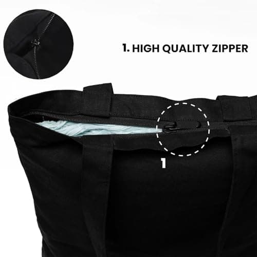 Clapcart Black Canvas Tote Bag for Women | Printed Multipurpose Cotton Zipper Bags | Cute Hand Bag for Girls (Positive Vibes Only Print) 5