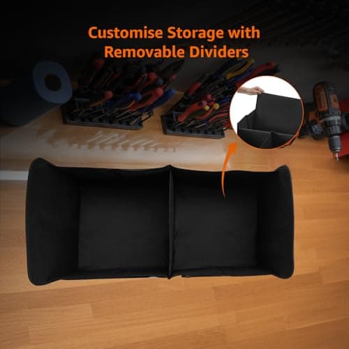 Amazon Basics Car Boot Organizer with 2 Large Compartments & 2 Pockets| Foldable 600D Oxford Storage Box with Securing Straps (Black, 60 x 37 x 31cm) 3